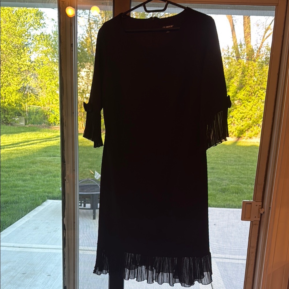 Glamour Empire Black Sheath Dress with Bell Sleeves